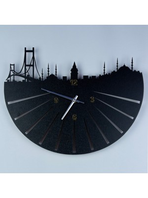 Şehir Silüeti Siyah Duvar Saati, Şık ve Modern Tasarım