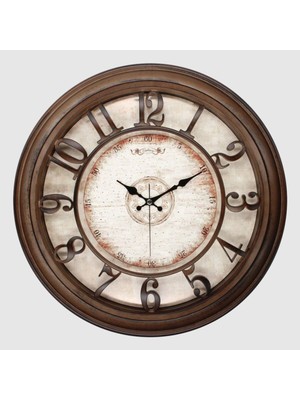 Kahverengi Büyük Boy Kabartmalı Renkli Dekoratif Duvar Saati