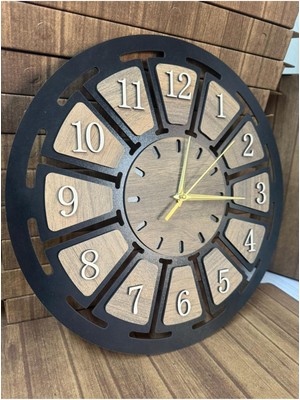 Şık Ahşap Dekoratif Duvar Saati, Siyah Renkli, Modern ve Zarif Tasarım