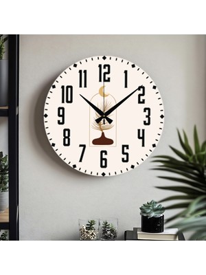 Turkuaz Çiçek Desenli Dekoratif Sessiz Duvar Saati, Metal Akrep, Uv Baskı