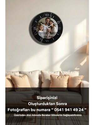 Kişiye Özel Tek Resimli Estetik Modern Ahşap Duvar Saati Siyah