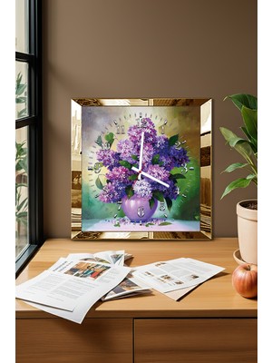 Mor Çiçekli Dekoratif Mdf Duvar Saati, Şık ve Zarif Ev Dekorasyonu Için Ideal Seçenek.