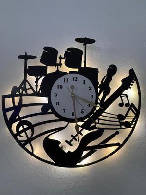 Şık Siyah Gitar Desenli Duvar Saati, Evinizin Atmosferini Güzelleştirir
