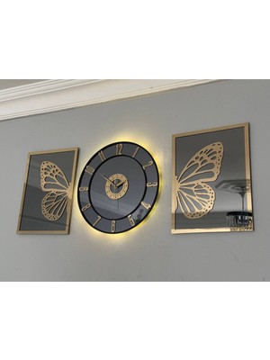 Aynalı 2'li Allah ve Muhammed Temalı Tablo ve Saat Seti, 40 Cm, Şık Dekorasyon Ürünleri