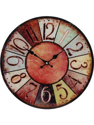 Çok Renkli Ahşap Duvar Saati 70 Cm, Sıcak ve Canlı Tasarım