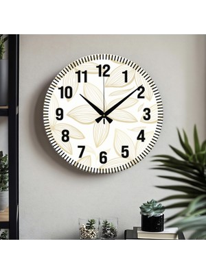 Türkçe Rakamlı Uv Baskılı Sessiz Metal Duvar Saati Bej Renk