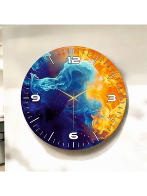 Renkli Desenli Ahşap Sayılı Sessiz Duvar Saati, Şık ve Modern Dekor Parçası