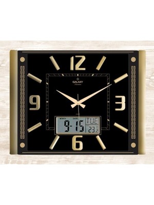 Modern Siyah Dijital Duvar Saati, Gold Kabartma Rakamlarla Şık Tasarım