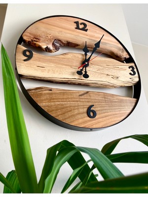 Doğal Ahşap Kütük Büyük Duvar Saati 50X50 Cm, Renkli ve Şık Dekoratif Saat