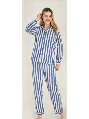 Aesco Freshness 4007 Kadın Uzun Kol Çizgili Gaffuriye Pijama Takımı
