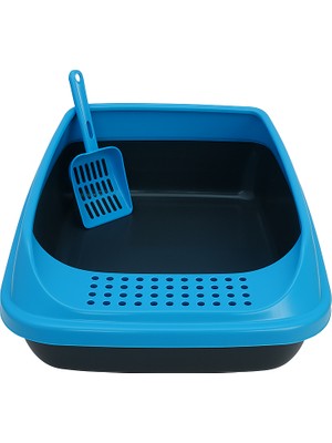 Hayke Kürekli Açık Kedi Tuvaleti - Sıçrama Önleyici Yüksek Kenarlı Kedi Kumu Kabı