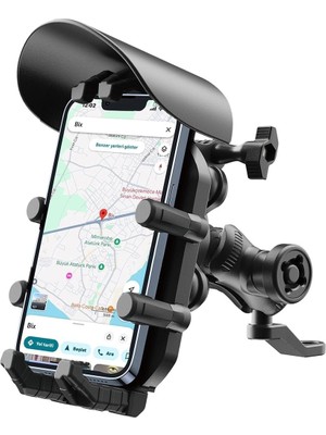 Ayna Bağlantılı Güneş ve Yağmur Korumalı 360° Derece Ayarlanabilir Motosiklet Telefon Tutucu ( Lisinya )