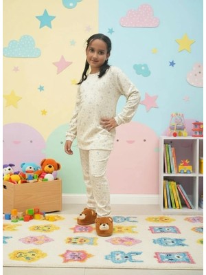 Yağmur Mavi Miniş Tavşan Desenli %100 Pamuk Fitilli Kumaş Kız Çocuk Pijama Takımı 3-12 Yaş 1001