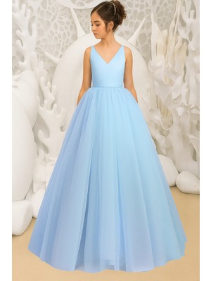 Prenses Model Kız Çocuk Abiye –fiyonk Detaylı Tül Elbise Modeli