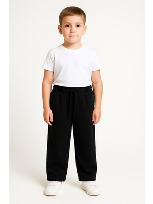 Okul Için Siyah Düz Paça Eşofman Altı