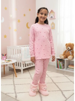 Yağmur Pembe Kapruz Desenli %100 Pamuk Fitilli Kumaş Kız Çocuk Pijama Takımı 1-12 Yaş 1004