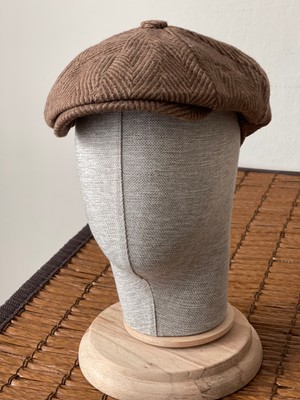 Kışlık Erkek Ingiliz Stili Kahve Balıksırtı Yün Şapka Kasket Dökümlü Peaky Blinders Kasket