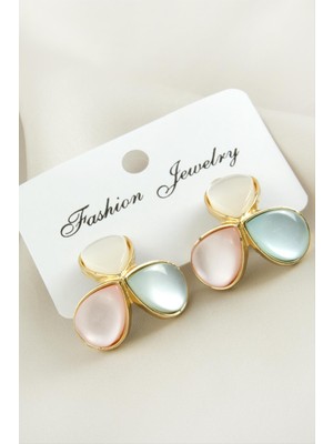 Çiçek Damla Sedef Taşlı Metal Küpe