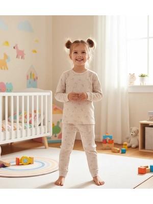 Yağmur Pembe Miniş Tavşan Desenli %100 Pamuk Fitilli Kumaş Kız Çocuk Pijama Takımı 3-12 Yaş 1002
