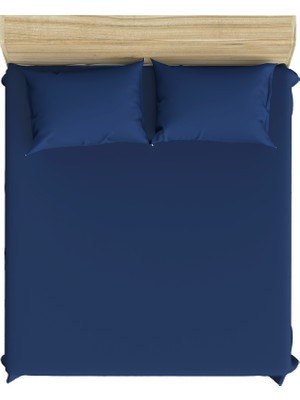 Maki Home %100 Pamuklu Lacivert 160X200+2*(50X70) Çift Kişilik Lastikli Çarşaf ve Yastık Kılıfı Seti