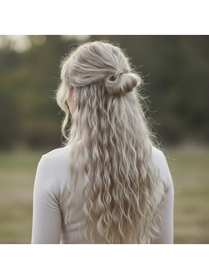 Fiber Sentetik Kabarık Dalgalı Yarım Ay + 2 Yan Çıt Çıt / Balköpüğü Platin Röfleli