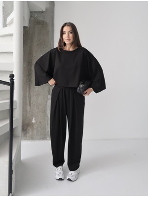 Kadın Lyra Modal Yarasa Kol Bluz- Pileli Şalvar Pantolon Takım, Alt-Üst Takım