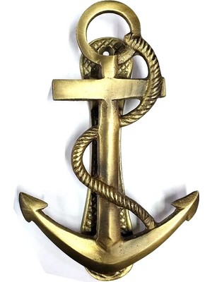 Antika Tarz Dekoratif Pirinç Halatlı, Çapa, Denizci, Gemici Kapı Tokmağı, Taktak - 170X60MM, Sarı