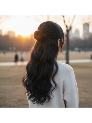 Fiber Sentetik Dalgalı Yarım Ay + 2 Yan Çıt Çıt / Siyah