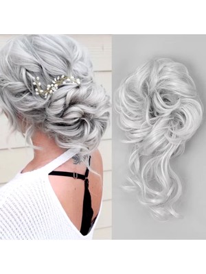 Saçlı Lastikli Kuyruklu Topuz Toka / Gri