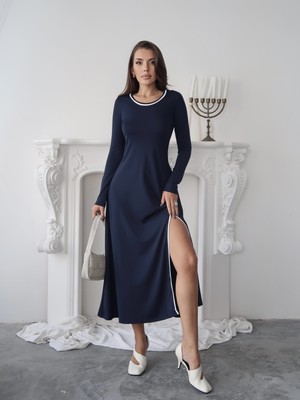 Kadın Helen Biye Detaylı Maxi Boy Yırtmaçlı Elbise