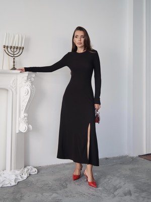 Kadın Liane Ottoman Kumaş Yan Yırtmaçlı Maxi Boy Elbise