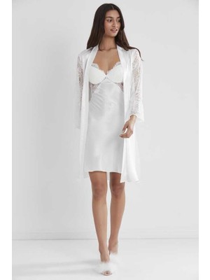 Pierre Cardin Ekru Sütyen Kaplı Sabahlık Gecelik 4025