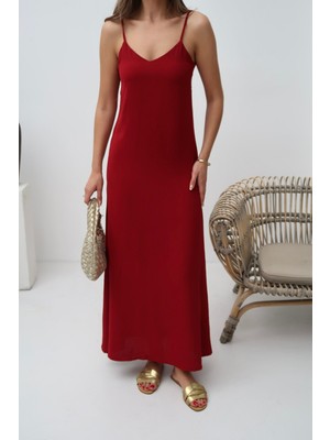 Kadın Hazel Kırmızı Ip Askılı Ayrobin Maxi Yazlık Elbise