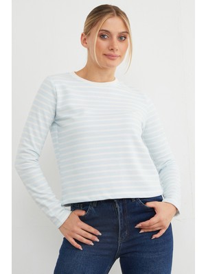 3 Iplik Şardonsuz Çizgili Bisiklet Yaka Sweatshirt