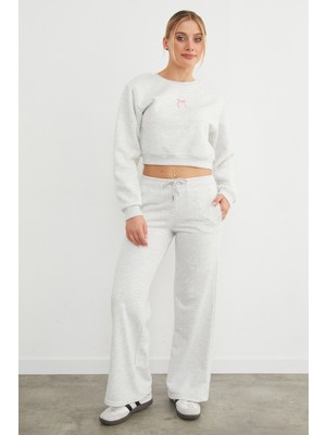 3 Iplik Şardonsuz Beli Bağcıklı Palazzo Eşofman Altı