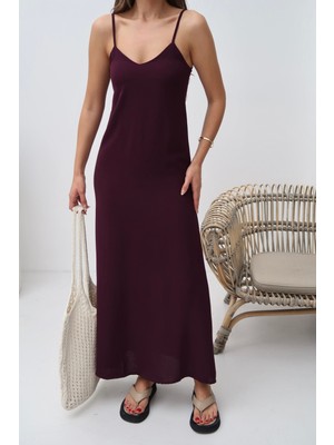 Kadın Hazel Bordo Ip Askılı Ayrobin Maxi Yazlık Elbise