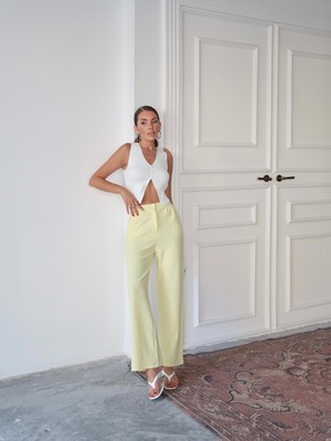 Kadın Loretta Beli Pileli Palazzo Pantolon, Krep Kumaş, 4 Mevsim