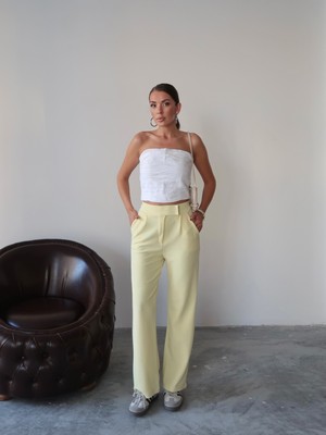 Kadın Valeria Beli Cırt Cırtlı Palazzo Pantolon, Krep Kumaş, 4 Mevsim