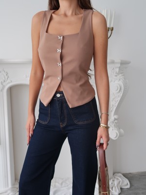 Kadın Arden Düğme Detaylı Astarlı Yelek