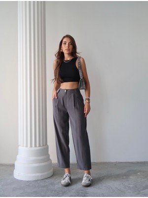 Kadın Taylor Modal Cupra Kumaş Arka Cep Kapak Detaylı Pantolon, Yazlık Iş Pantolonu