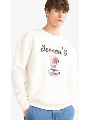 DeFacto Boxy Fit Bisiklet Yaka Baskılı Sweatshirt F4326AX25WN