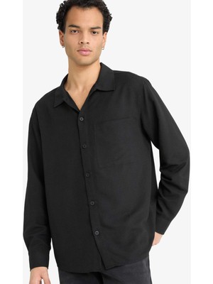 DeFacto Relax Fit Apaş Yaka Dokuma Uzun Kollu Gömlek F6342AX25AU