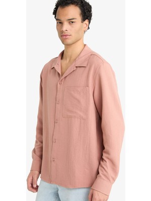 DeFacto Relax Fit Apaş Yaka Dokuma Uzun Kollu Gömlek F6342AX25AU
