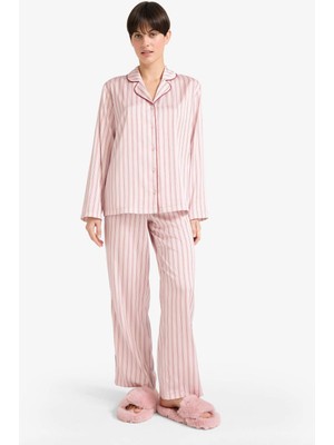 DeFacto Pijama Takımı Regular Fit Saten Çizgili Uzun Kollu Üst Uzun Alt G0227AX25AU