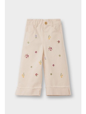 DeFacto Kız Bebek Standart Fit Beli Lastikli Çiçekli Gabardin Pantolon G3488A525AU