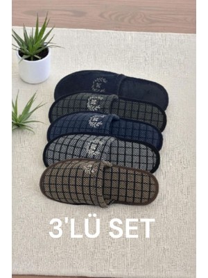 3'lü Set Erkek Ev Terliği Kışlık Misafirlik Çeyizlik Içi Süngerli Yumuşacık Günlük Terlik