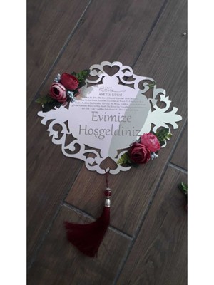 Evimize Hoşgeldiniz Yazılı Pleksi Kapı  Duvar Süsü Kapı Aksesuarı Gümüş