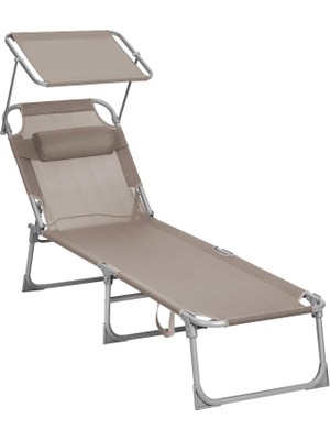 Songmics GCB192K01 Şezlong, Katlanabilir, 193 x 53 x 29 Cm, Taşıma Kapasitesi 150 Kg, Güneşlik ve Eğ