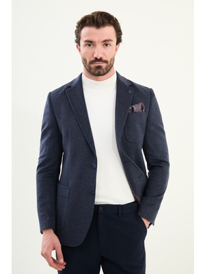 MCR Düz Slim Fit Torba Cepli Mendil Detaylı Yün Erkek Ceket