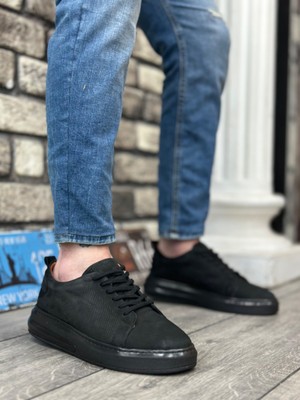 ET0336 Içi Dışı Hakiki Nubuk Deri Siyah Tabanlı Bağcıklı Casual Erkek Ayakkabı
